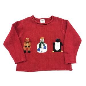 Vintage Talbots Kids Hand-Knit 4T Sweater Roll Neck Snowman Christmas Embroidery